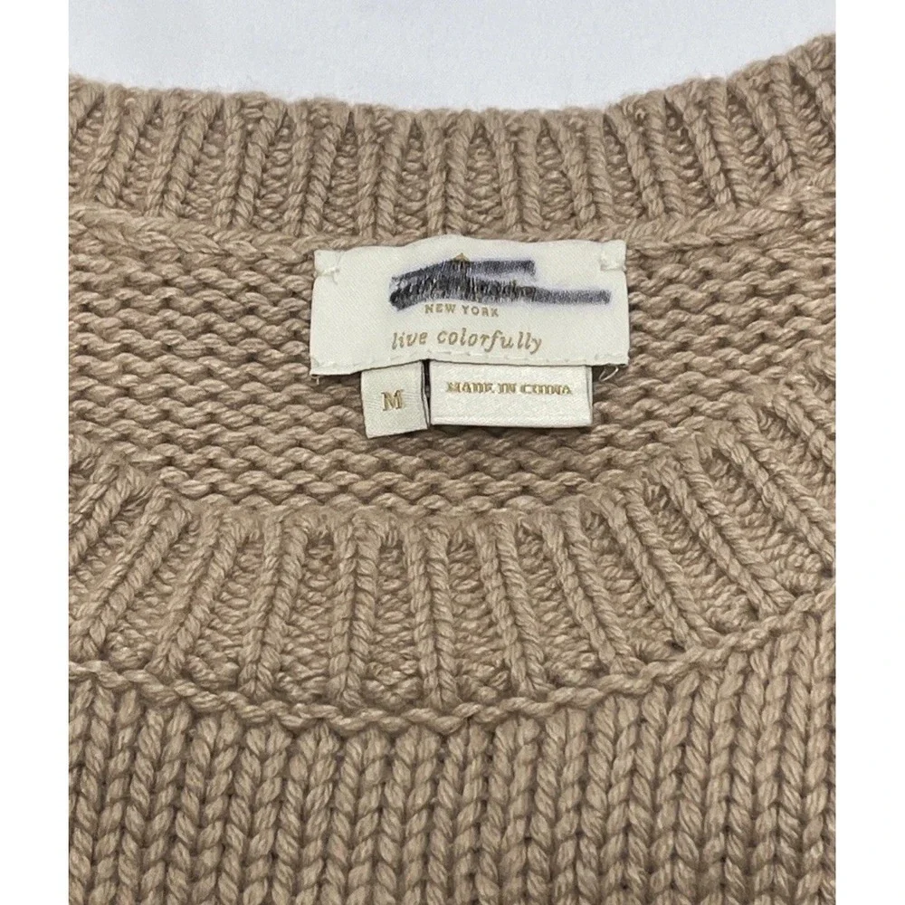 Kate Spade floral appliqué Beige short‎ sleeve Cashmere Wool Blend Sweater M NEW